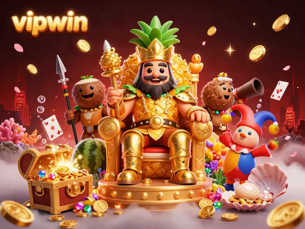 Experience the vibrant action at vipwin casino with the golden pineapple king and dynamic game elements.